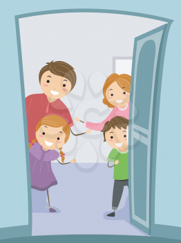 Illustration of a Family Giving Their Visitors a Warm Welcome