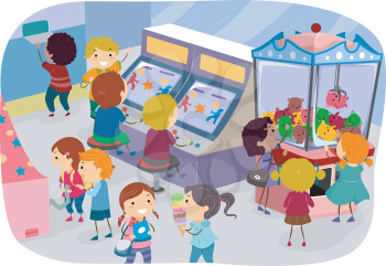 Illustration of Kids Enjoying a Day at the Arcade