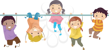 Illustration of a Group of Kids Playing with the Monkey Bar