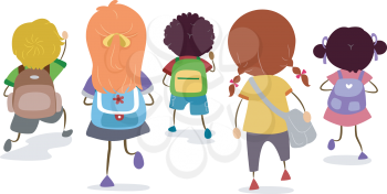 Illustration of a Group of Kids Sporting Different School Bags