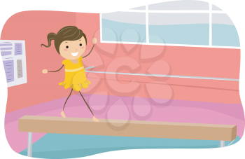 Illustration of a Girl Walking on the Balance Beam