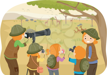 Illustration of a Family Enjoying a Safari Tour