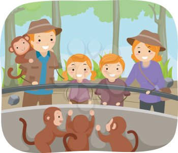 Illustration of a Family Checking Out the Monkeys at the Zoo