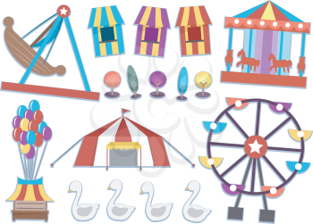 Illustration Featuring Different Rides Commonly Found in Carnivals