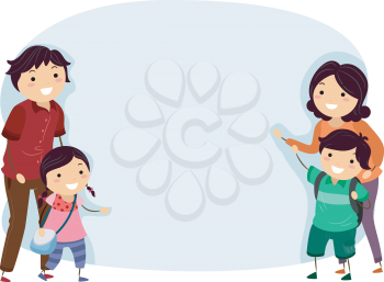 Banner Illustration of a Happy Stickman Family 