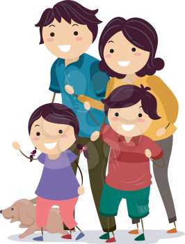 Illustration of a Stickman Family Looking to Their Right Before Crossing the Street