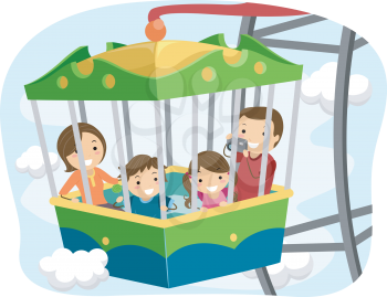 Illustration of a Stickman Family Inside the Passenger Car of a Ferris Wheel