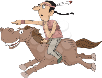 Illustration of a Native American Man Riding a Horse on Full Speed