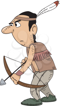 Illustration of a Native American Man Holding a Bow and Arrow