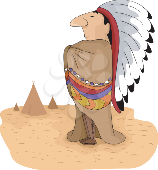 Illustration of a Native American Tribal Chief Standing with His Arms Akimbo