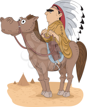 Illustration of a Native American Tribal Chief Riding a Horse