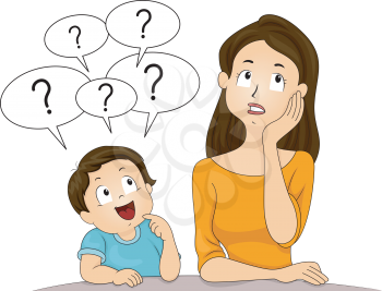 Illustration of a Confused Mom Thinking About How to Respond to Her Son's Questions