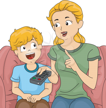 Illustration of a Mom Giving Her Son a Few Reminders Before Letting Him Watch TV
