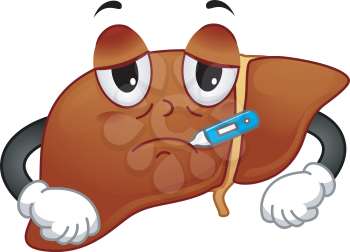 Mascot Illustration Featuring a Sick Liver with a Thermometer in its Mouth