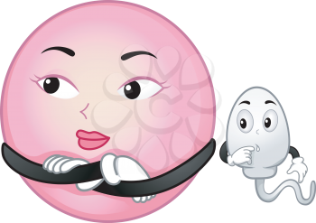 Mascot Illustration Featuring an Egg Cell Ignoring a Sperm Cell
