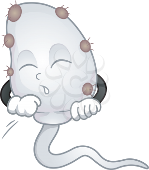 Mascot Illustration Featuring a Sperm Cell Infected with a Virus