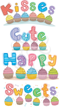 Colorful Illustration Featuring Cupcakes and Random Ready to Print Texts
