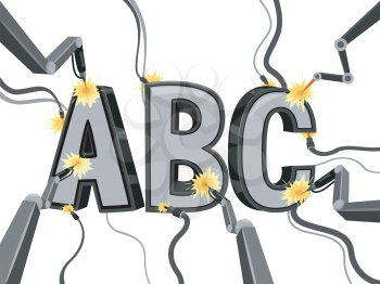 Illustration Featuring Letters of the Alphabet Being Forged with Lasers