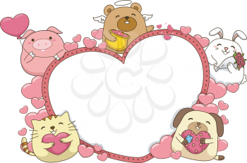 Banner Illustration Featuring Animals Carrying Hearts and Flowers