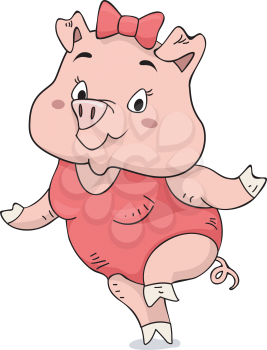 Illustration of a Cute Pig Wearing a One Piece Swimsuit