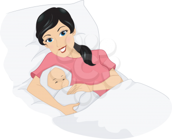 Illustration of a Young Mother Posing with Her Newly Born Baby