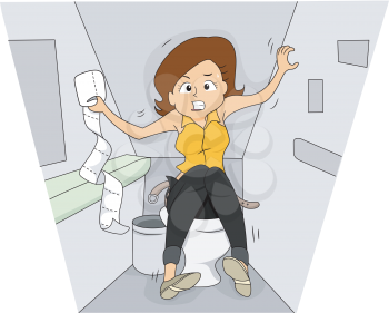 Illustration of a Woman in a Rest Room Going Through a Bout of Irritable Bowel Sydrome