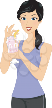 Illustration of a Sporty Looking Girl Drinking Protein Shake