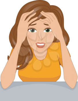 Illustration of a Stressed Girl Clutching Her Head in Her Hands