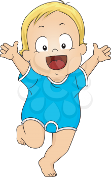 Illustration of a Happy Baby Boy Wearing Romper