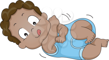 Illustration of a Black Baby Boy Rolling on the Floor