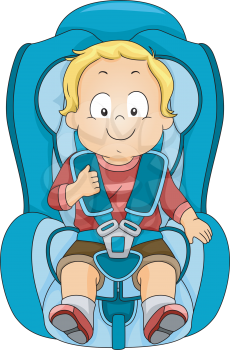 Illustration of a Toddler Strapped to a Car Seat