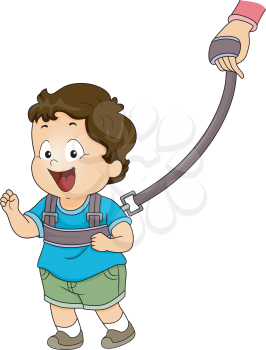 Illustration of a Baby Boy Strapped to a Backpack Leash