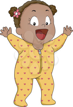Illustration of a Smiling Baby Girl Wearing Footie Pajamas