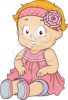 Illustration of a Baby Girl Wearing a Lacey Headband with a Flower Attached