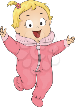 Illustration of a Smiling Baby Girl Wearing a Winter Onesie