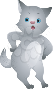 Illustration Featuring a Cute Happy Cat with One Paw on its Hip