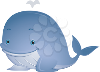 Illustration Featuring a Cute Whale with Water Spouting from its Blowhole