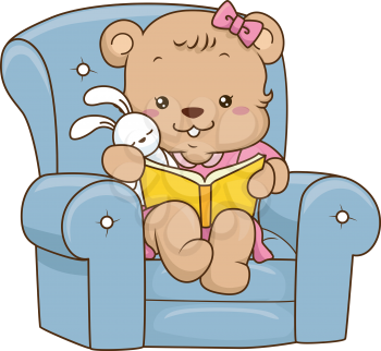Illustration of a Cute Baby Bear Reading a Storybook