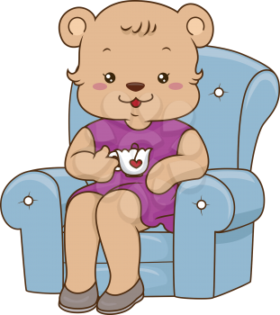 Illustration of an Adult Female Bear Having Tea
