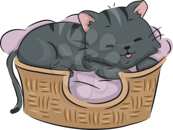 Illustration of a Cute Cat Lying Contentedly on its Bed
