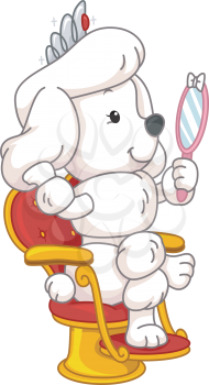Illustration Featuring a Cute Poodle Gazing at its Reflection in the Mirror/