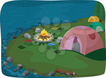Illustration Featuring a Camp Site Situated Near a Lake