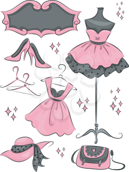 Illustration Featuring Different Items Commonly Found in Fashion Boutiques