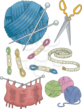 Illustration Featuring Different Items Commonly Used in Knitting