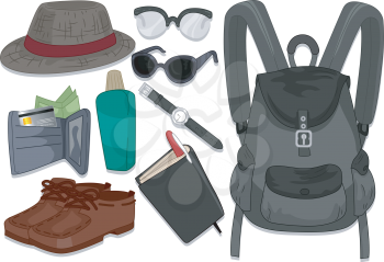 Illustration Featuring Different Items Commonly Used When Traveling