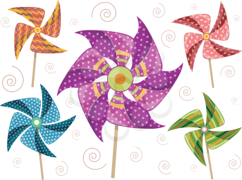 Illustration of Colorful Pinwheels with Different Designs