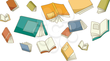 Illustration Featuring Different Books Falling from the Sky