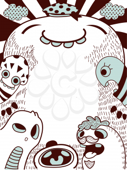 Doodle Illustration Featuring Cute and Cuddly Monsters
