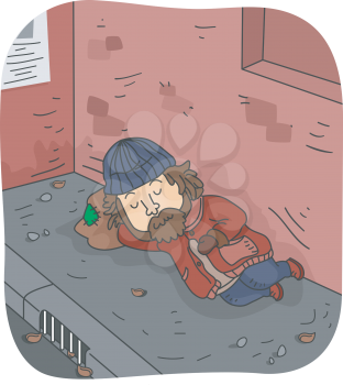 Illustration of a Homeless Man Sleeping on the Pavement