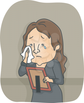 Illustration of a Woman Crying While Looking at the Picture of a Loved One